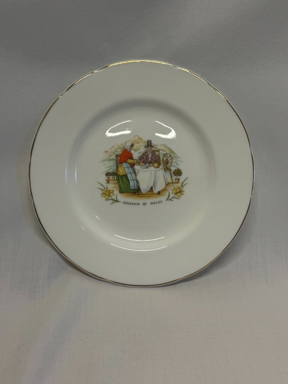 Vintage Jenny Phillips of Wales Souvenir Plate Fine Bone China Gold Trim 6 1/2"